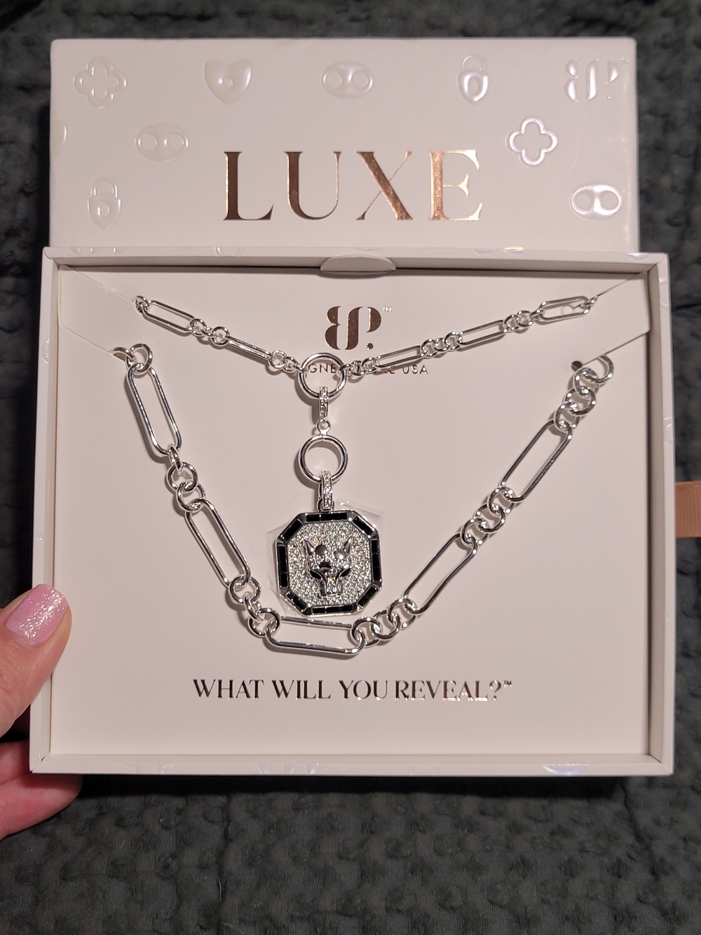 FREE OG W/purchase - Luxe Silver and Black Octagon Lion Pendant Necklace